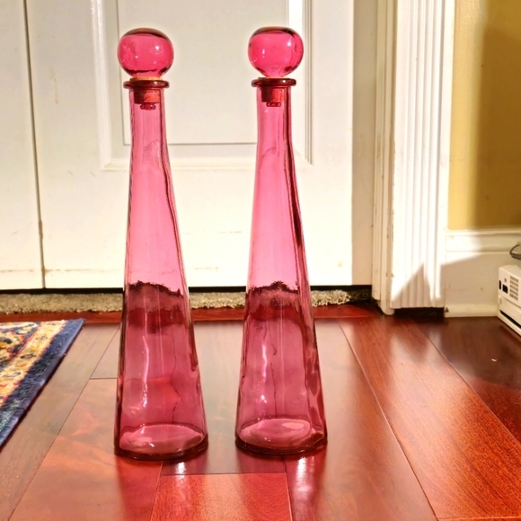 San Miguel Other - San Miguel(Spain) Recycled Red/Pink 17.5" Decanters With Stoppers - 2